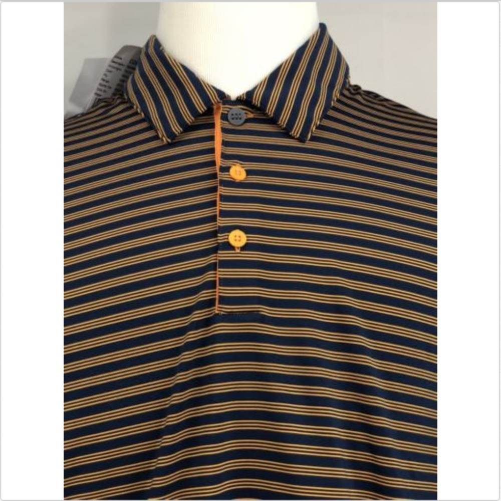 NWT Adidas Blue Gold Striped Men Golf Polo Tshirt